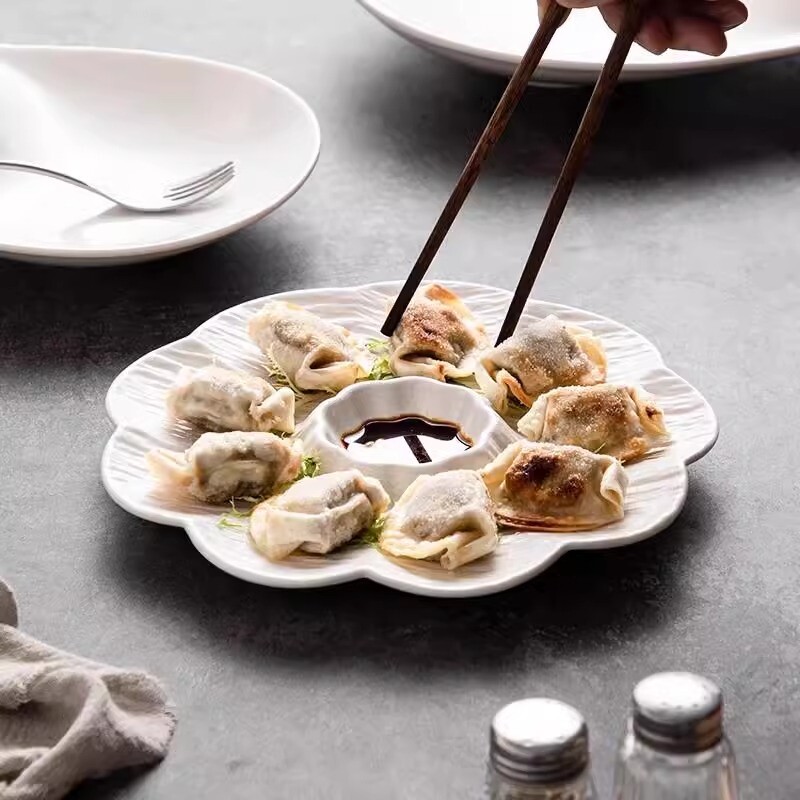 饺子盘带醋碟家用水饺盘图片