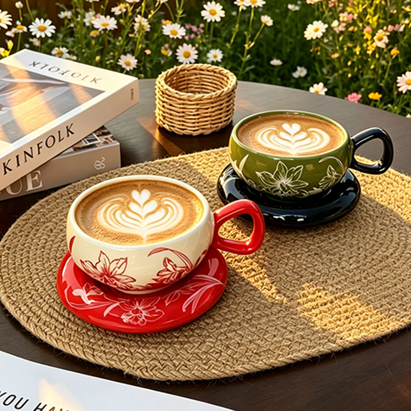 咖啡杯子高档精致陶瓷杯碟套装设计感小众拿铁咖啡杯下午茶餐具图片