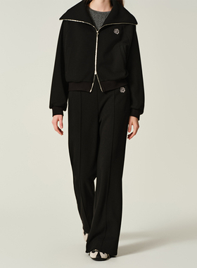 JENDES高定醋酸羊毛混纺休闲裤立裁修身显瘦喇叭裤