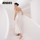 女士高级细肩带缎面气质吊带连衣裙 新品 昆凌同款 JENDES夏季