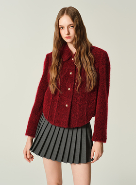 JENDES富家千金 小香风短款毛呢外套单排扣翻领气质混纺上衣