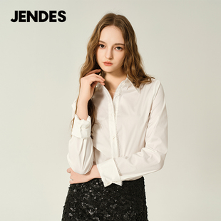 衬衫 休闲白色纯色长袖 OL气质上衣 女士轻奢高定时尚 JENDES秋季