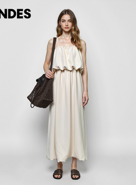 JENDES2025夏季新款轻奢时尚女士一字领抹胸吊带连衣裙甜美中长裙