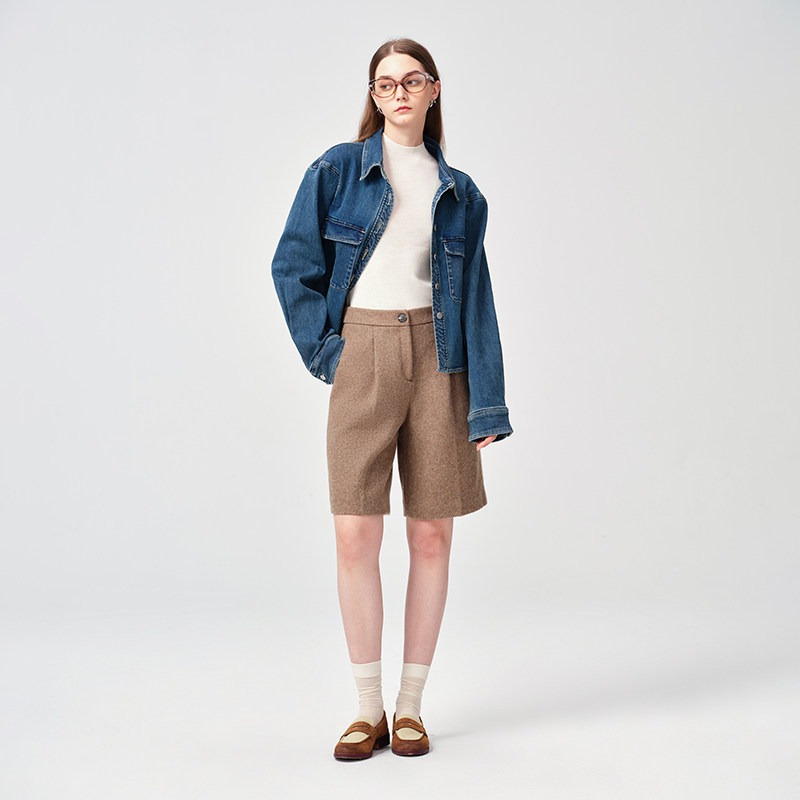 【汤曼妮粉丝专享】JENDES  羊毛A字休闲裤高腰通勤气质直筒短裤,女装/女士精品,休闲裤,淘宝优惠券,粉丝福利购,淘宝优惠卷