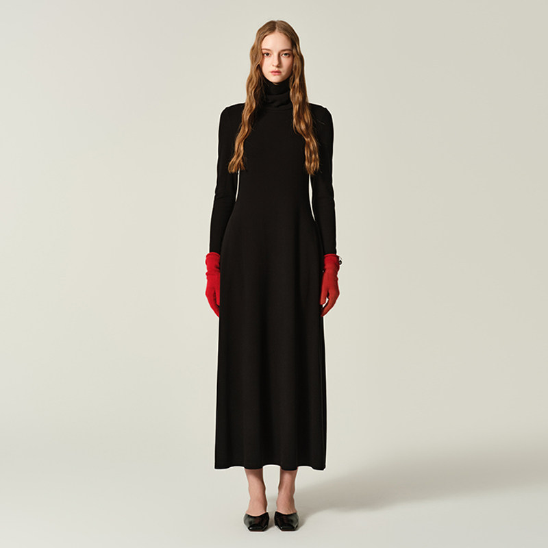 JENDES优雅气质百搭高领连衣裙女立裁收腰微A长裙,女装/女士精品,连衣裙,淘宝优惠券,粉丝福利购,淘宝优惠卷