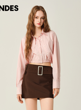 JENDES极简日记 女士早秋季休闲百搭短款衬衫气质长袖上衣衬衣