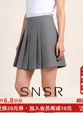 SNSR/圣妮思2026春季灰色高腰包臀裙学院风通勤百褶裙时尚半身裙
