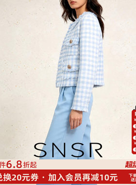 SNSR浅蓝色气质粗花呢小香风外套