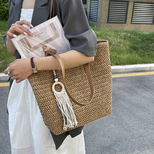 新款 气质草编包包女大容量夏季 百搭单肩托特包海边度假编织沙滩包