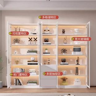 实木生态板书柜透明门一体家用客厅靠墙轻奢高档现代玻璃门展示柜