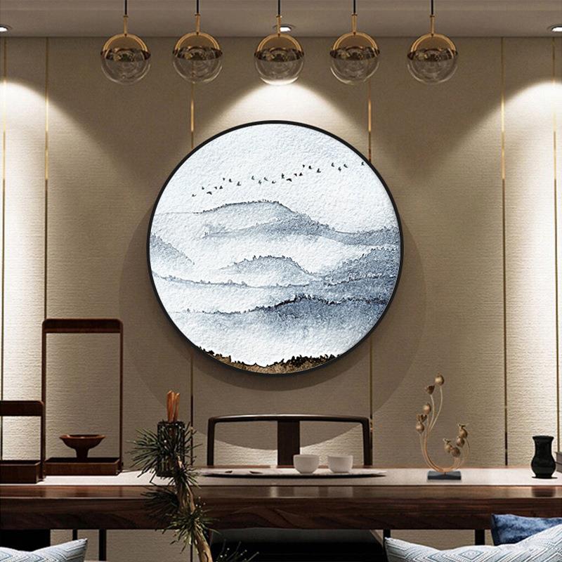 【折扣价】新中式风格客厅圆形装饰画荷花国风玄关挂画书房茶室样图片