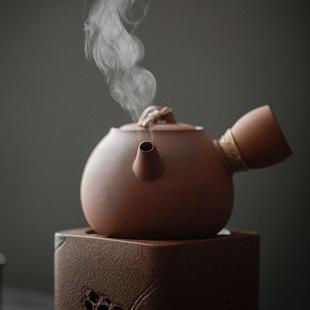 泡茶煮茶炉家用大容量温茶壶 粗陶老岩泥鸣泉侧把壶酒精炉套组中式