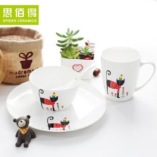 头卡通碗碟盘套装 创意骨瓷餐具套装 家用骨质瓷陶瓷餐具