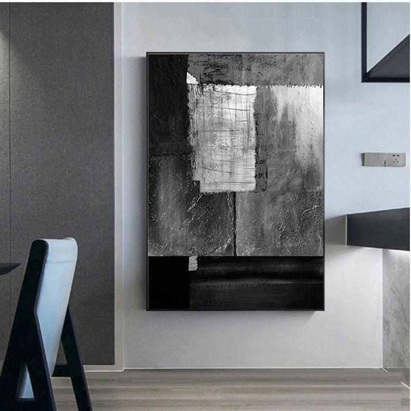玄关装饰画现代简约客厅落地大画抽象黑白灰晶瓷壁画酒店卧房挂画图片