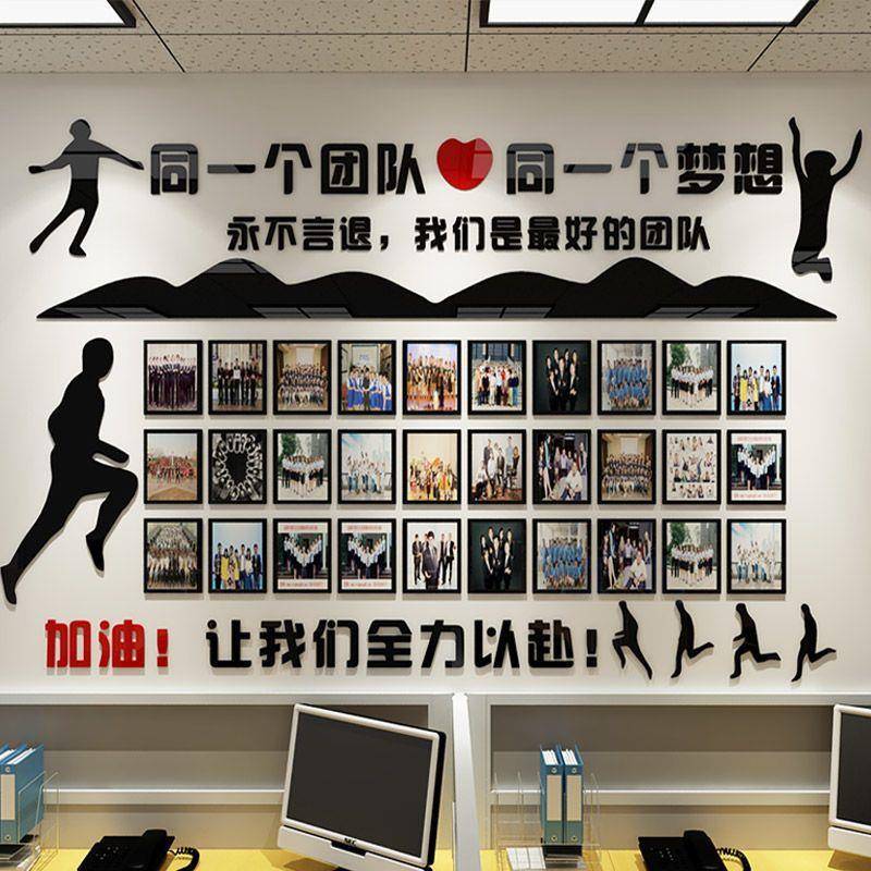 团队风采照片墙立体墙贴画公司企业文化背景墙壁贴纸办公室装饰图片