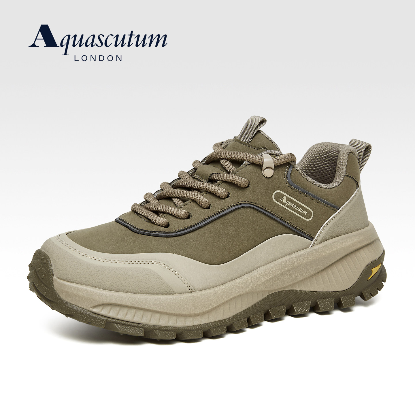 Aquascutum雅格狮丹2026新款卡其杏黑色牛皮男鞋厚底休闲鞋运动鞋