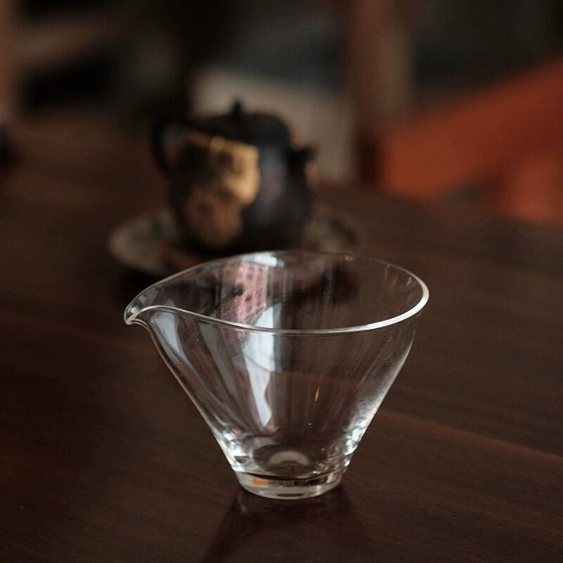 日式高硼硅玻璃耐热公道杯茶具分茶器中式手工敞口茶器小斗笠公杯