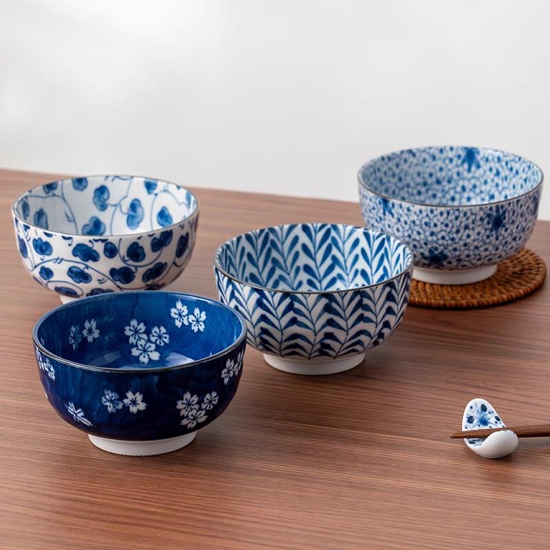 美浓烧蓝绘米饭碗多用碗套装2025年新款釉下彩家用餐具五件套