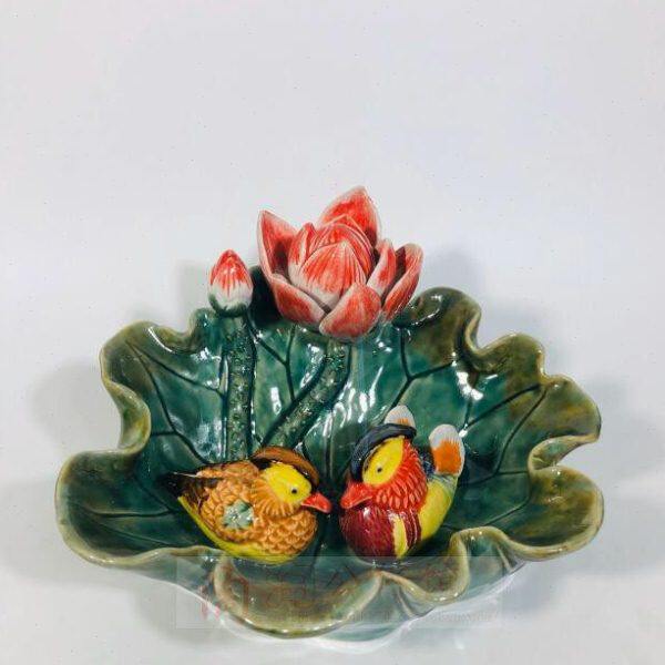 陶瓷工艺品石湾公仔家居装饰品礼品客厅招财小摆件鸳鸯荷花盆新品