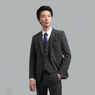 新郎结婚格子西服套装男商务休闲西服套装