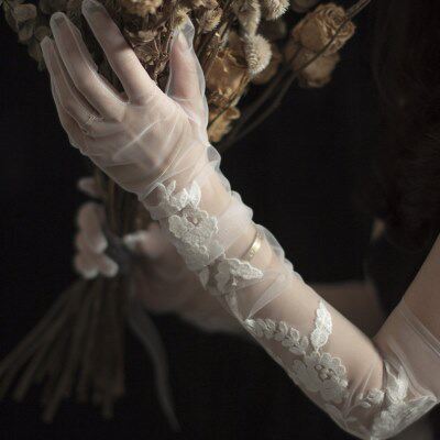 原创《毓芮》新娘蕾丝网纱长款手婚纱手套