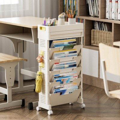 可移动书架落地带轮卧室桌面课本收纳架书房大容量多层书本置物架,收纳整理,书桌收纳置物架,淘宝优惠券,粉丝福利购,淘宝优惠卷