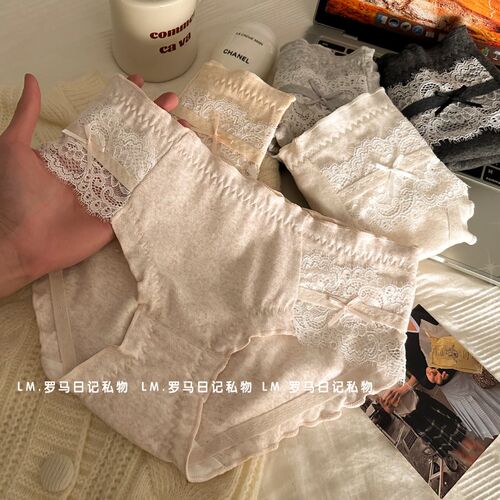 日系纯欲蕾丝蝴蝶结纯棉少女w内裤女生性感舒适中腰甜美女士三角