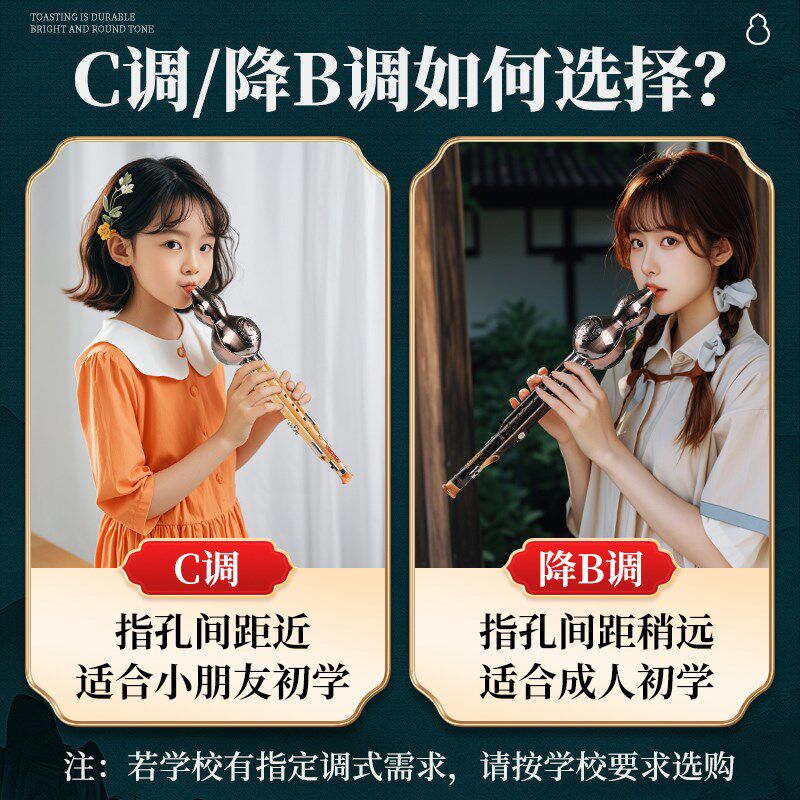 葫芦丝乐器C调降B调紫竹专x业成人初学7孔防摔葫芦丝小学生专用