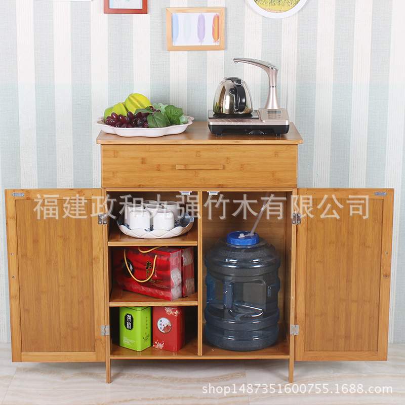 九强 餐边柜茶水柜储物柜带门厨房收纳柜碗柜竹质桶装水饮水柜