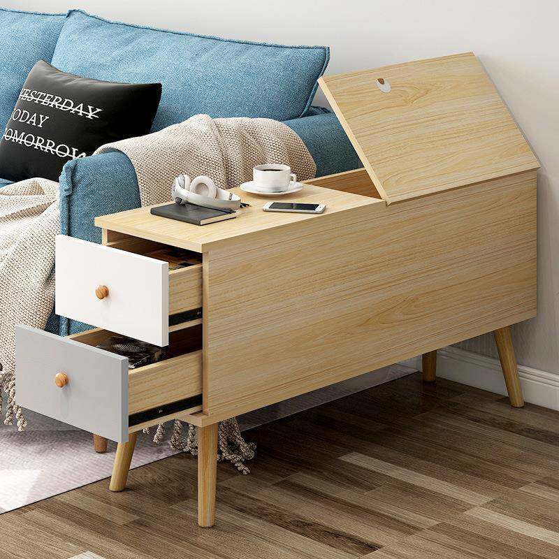 橡木色实木腿北欧客厅沙发边柜侧边办公窄柜子简约收纳长条边几