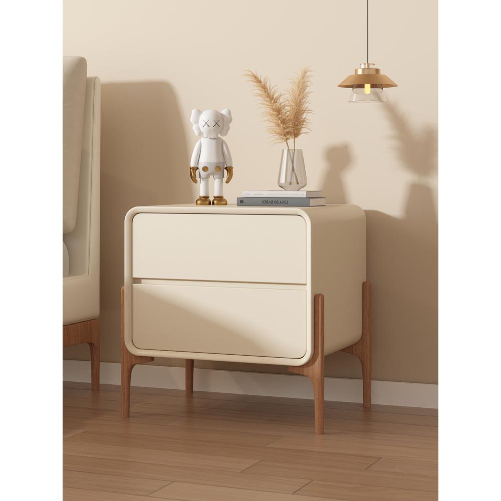 简约现代床头柜实木创意极简轻奢皮质卧室床边收纳柜子储物置物柜