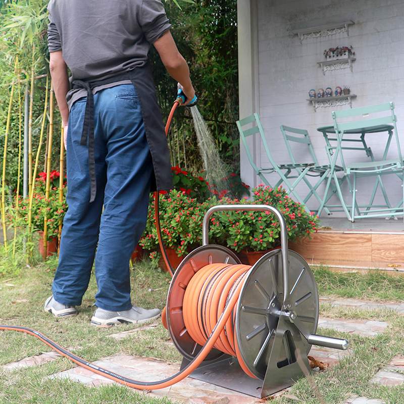 金属卷管器不锈钢水管收纳架浇花喷头高压洗车水枪家用软管