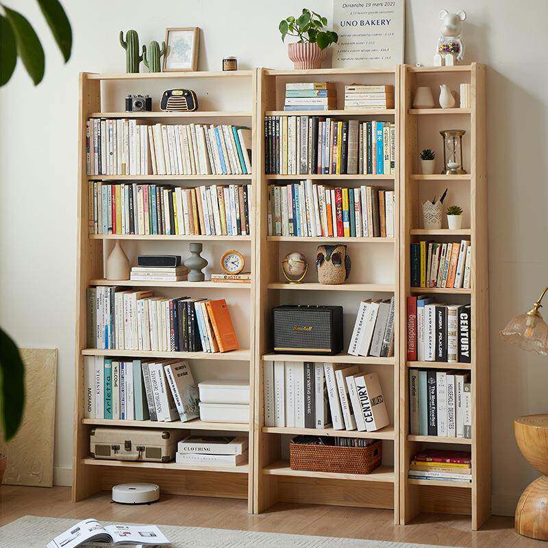 实木简易书架儿童落地书墙多层花架置物架收纳架超薄客厅书房书柜
