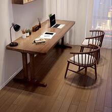 北欧纯实木双人书桌学习桌家用靠墙电脑桌办公桌原木长条桌书法桌