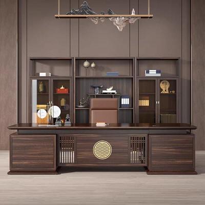 新中式书桌乌金木办公室实木办公桌大班台老板桌别墅书房写字桌