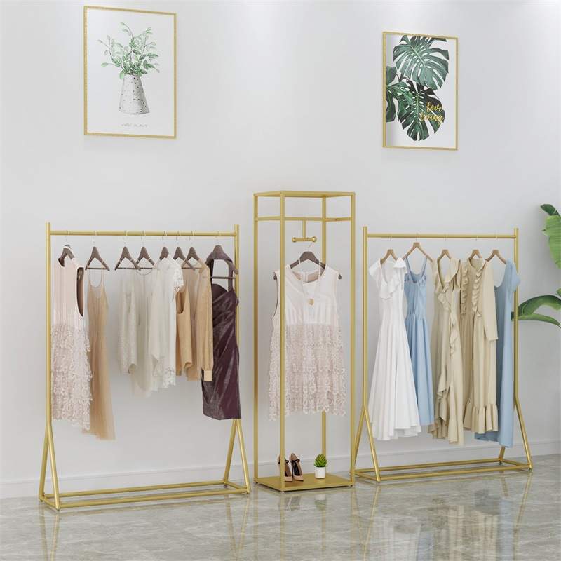 轻奢简约铁艺服装店展示架金色女装落地货架挂衣架童装个性衣服架