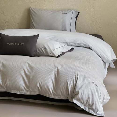 100S支长绒棉磨毛刺绣四件套纯棉加厚印花条纹被套床单秋冬季床品