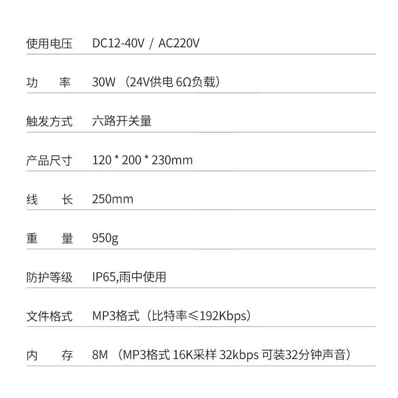 30W大功率语音播报器6路高12V防水提示器叉车工程车倒车喇叭YX230