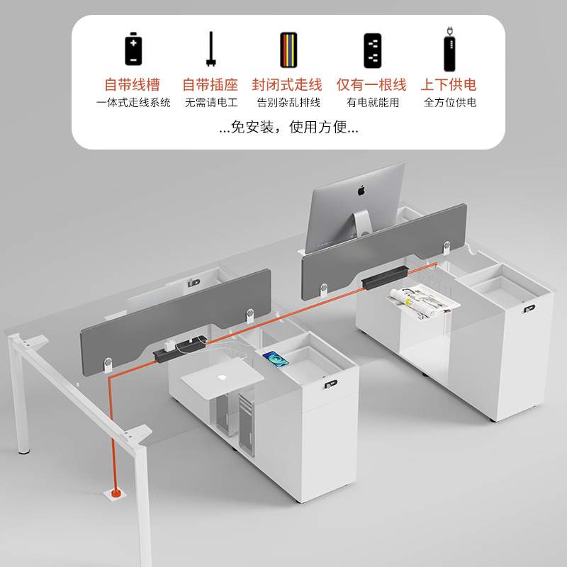 办公桌员工位四人位一体线盒卡座简约现代办公室家具职员桌椅组合