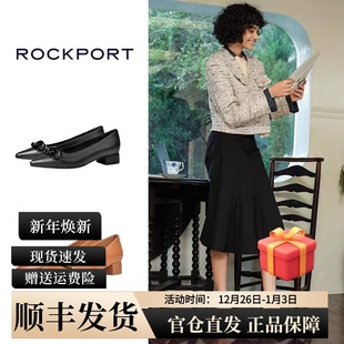 通勤中跟羊皮粗跟尖头单鞋 女2025夏季 子 乐步真皮高跟鞋 Rockport