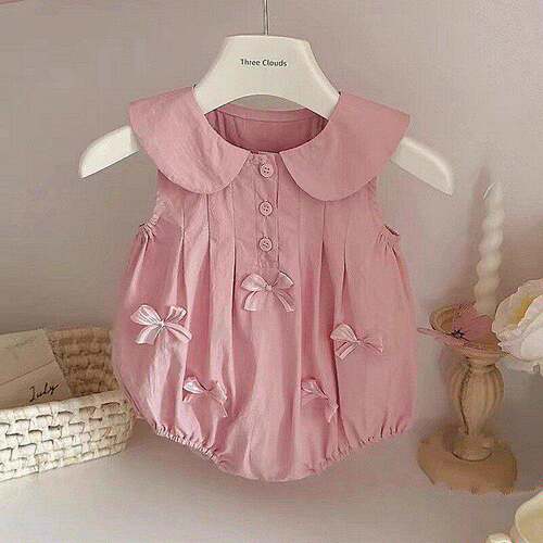 婴儿衣服蝴蝶结包屁衣超萌粉色哈衣夏甜美爬服洋气公主连体衣