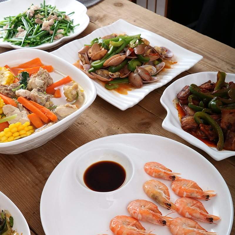 花样菜盘欧式创意酒店饭店不规则陶瓷长方盘碟盘纯白摆台餐盘套装