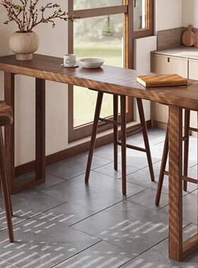 实木吧台椅家用胡桃桌木色桌桌高脚长条窄桌5204520阳台简约现代