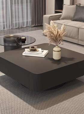 家用茶桌玻璃黑色轻厅奢岩板现代约组合茶几简客小户型YQJ-12方形