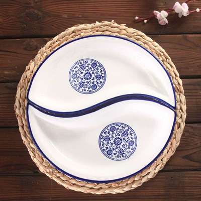 陶瓷极分盘对组合餐盘太分开鱼盘青花瓷兰花一UGT釉下彩鸳鸯盘子