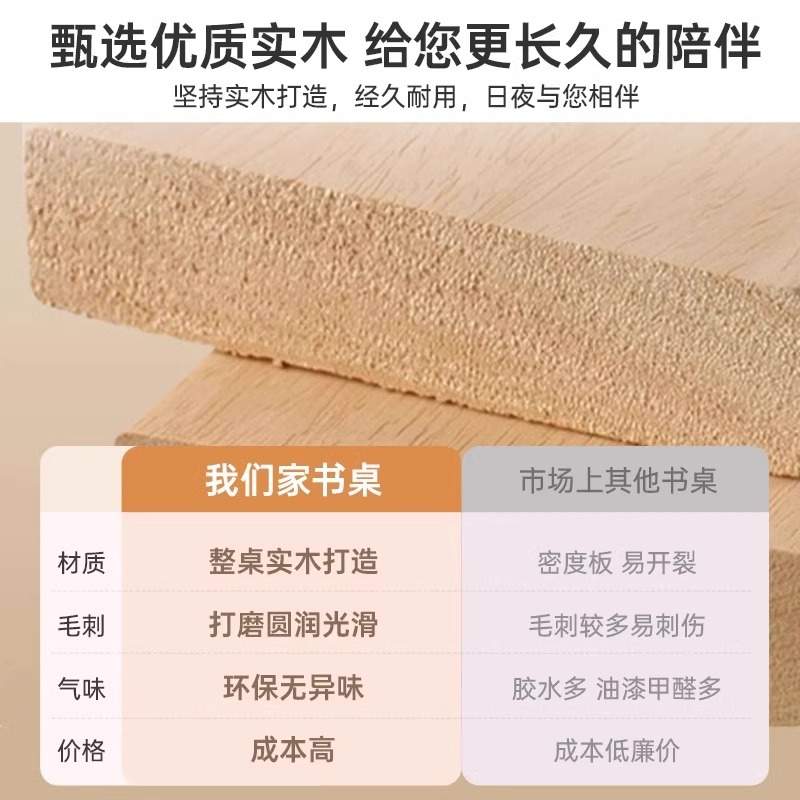 书桌全实木电脑桌学生卧室学习写字桌家用简易办公桌长条桌子