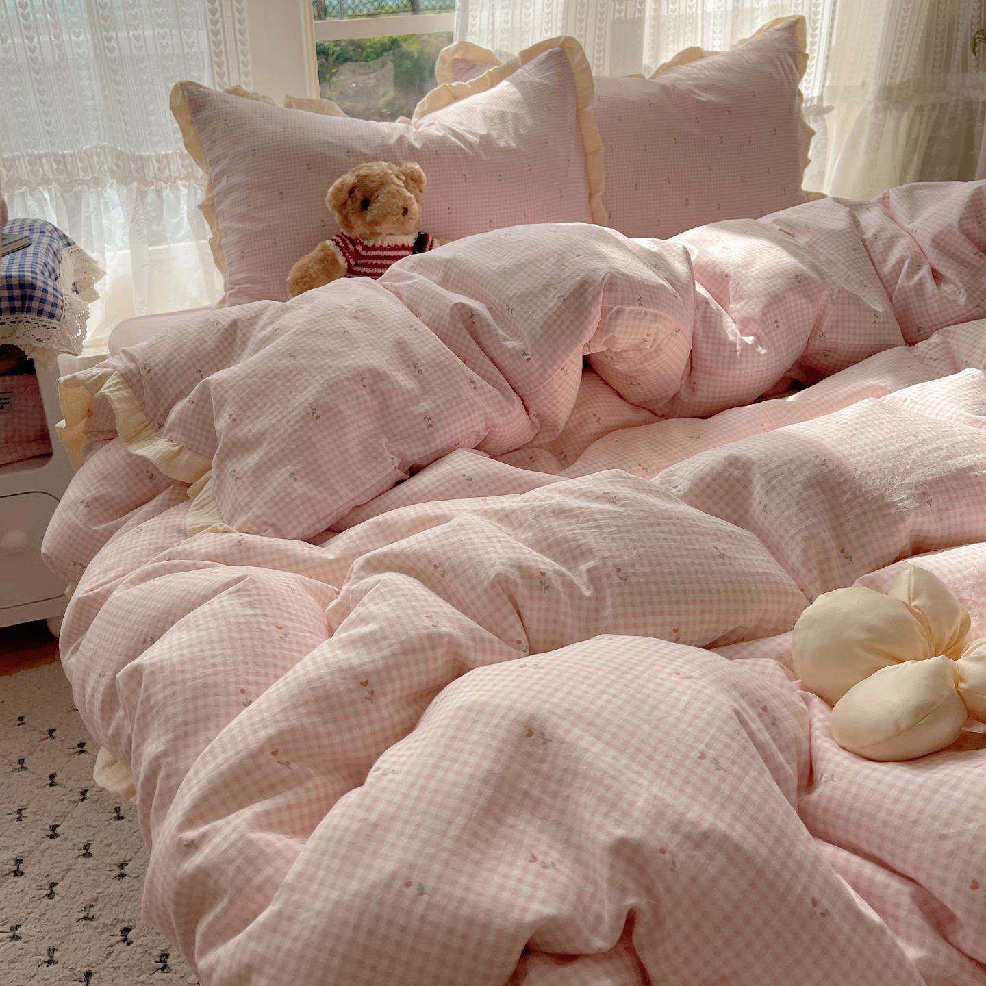 类宿双层纱布舍2025001亲肤纯棉皱皱纱四件A套全棉床单被套学生三,床上用品,床品套件/四件套/多件套,淘宝优惠券,粉丝福利购,淘宝优惠卷