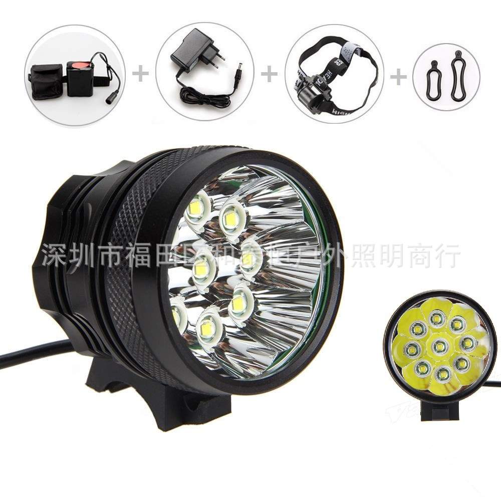 跨境任性9LED自行车前灯 大功率9T6自行车夜骑充电超高亮山地车灯