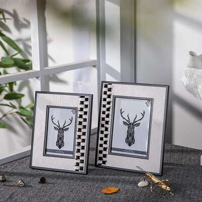 轻奢样板房皮质框10551相简约编织纹框皮革马毛相搭软装配套装