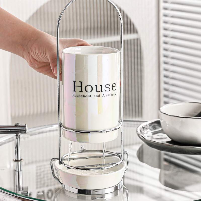 轻奢高颜值厨房陶瓷筷子筒家用筷子篓筷子桶筷笼沥水架勺子收纳盒